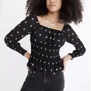 Madewell Georgette Floral Smock Waist Top Bloom Dot Sz M Long Sleeve Boho